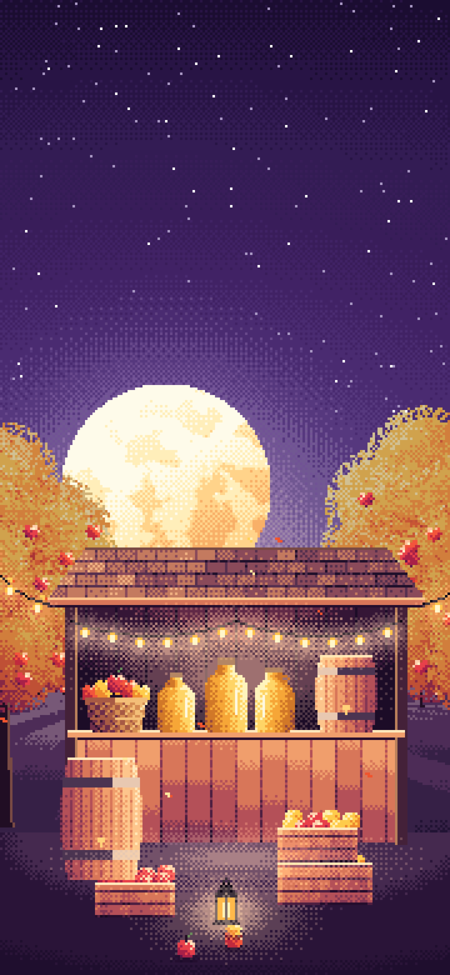 Dark Purple Pixel Art Thanksgiving Apple Cider Stand wallpaper for iPhone and Android