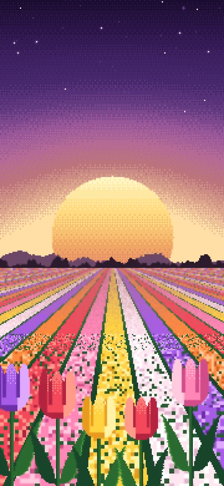 Dark Purple Pixel Art Tulip Field wallpaper for iPhone and Android