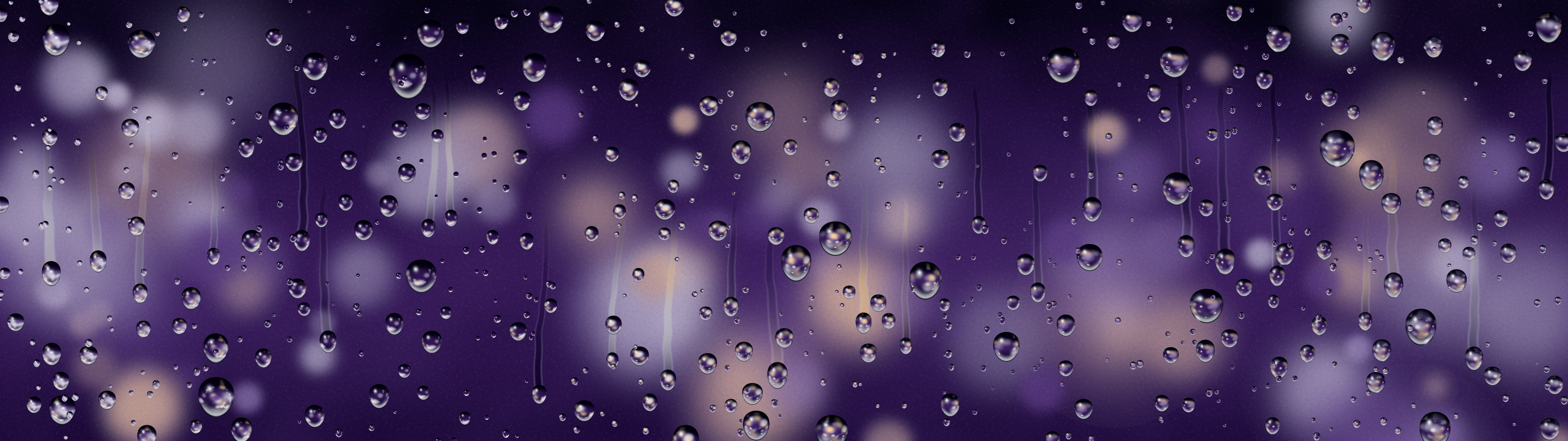 Dark Purple Rain on a Window dual monitor wallpaper, 7680 × 2160