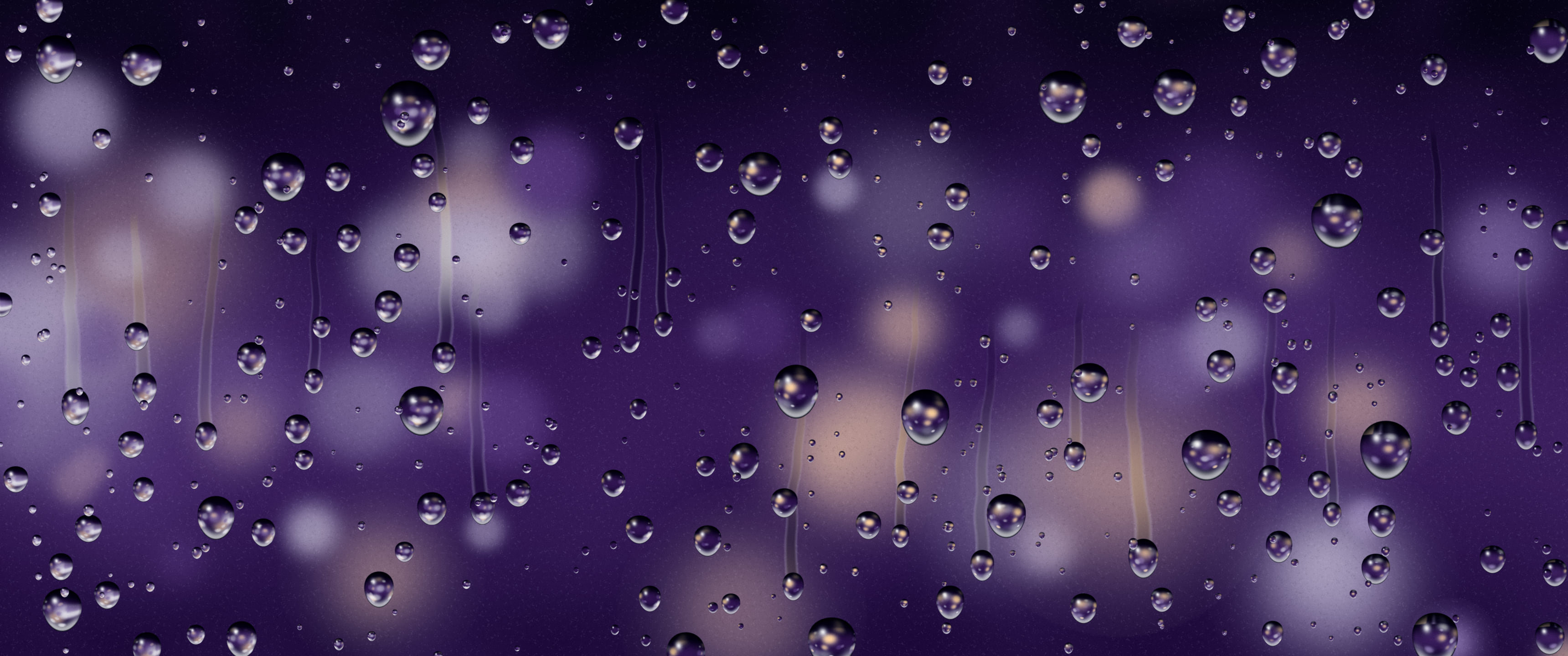 Dark Purple Rain on a Window ultrawide wallpaper, 3440 × 1440