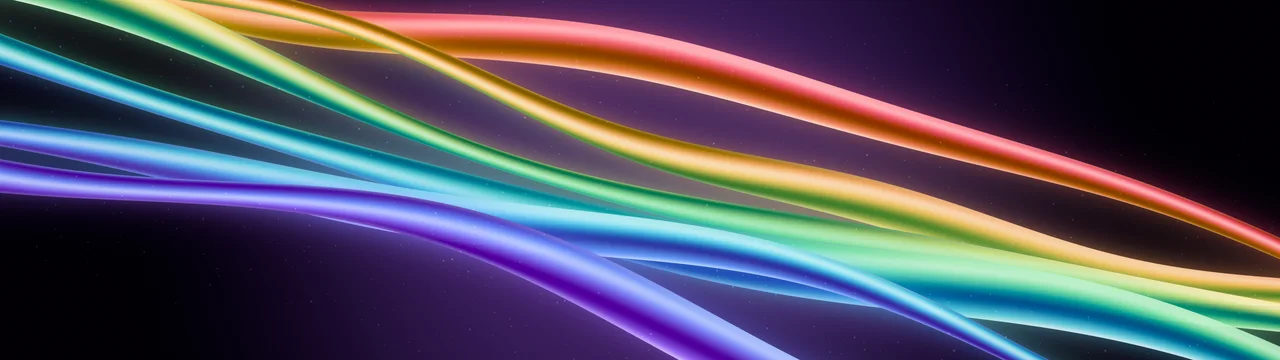 Dark Purple Rainbow Waves dual monitor wallpaper, 7680 × 2160