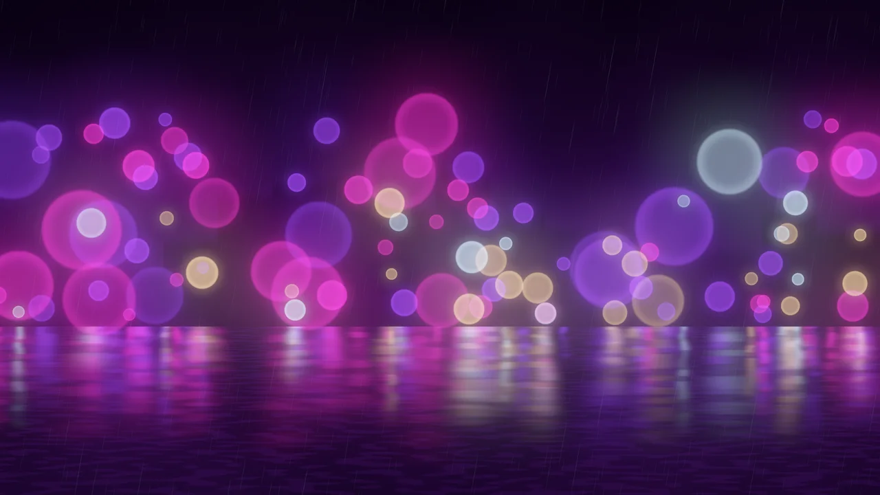 Dark Purple Rainy Neon City desktop wallpaper in 4K