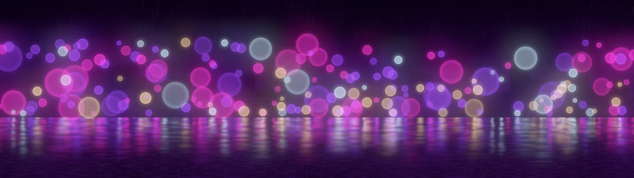Dark Purple Rainy Neon City dual monitor wallpaper, 7680 × 2160