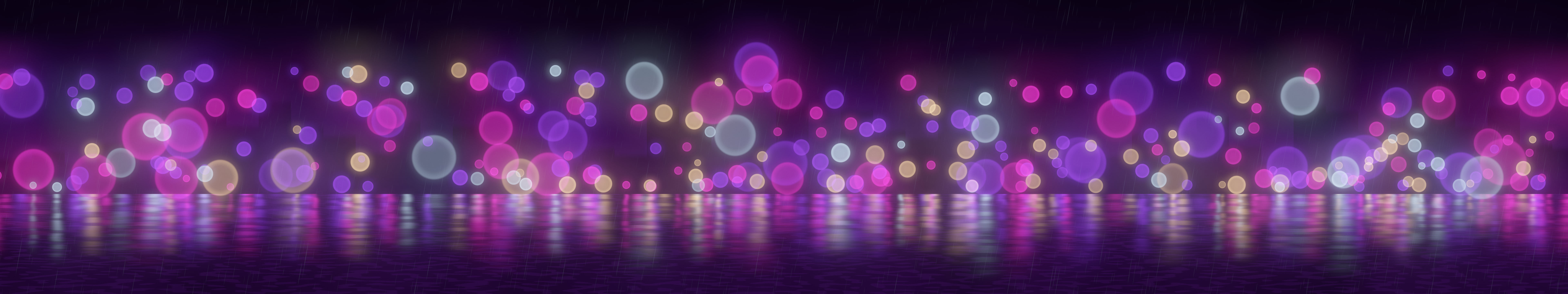 Dark Purple Rainy Neon City triple monitor wallpaper, 7680 × 1440