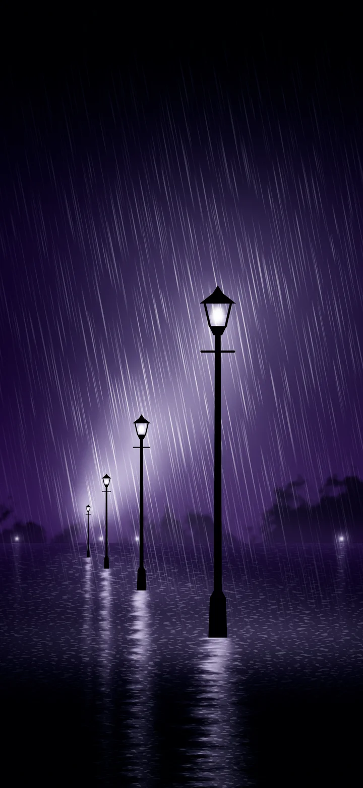 Dark Purple Rainy Street Lamp wallpaper for iPhone and Android