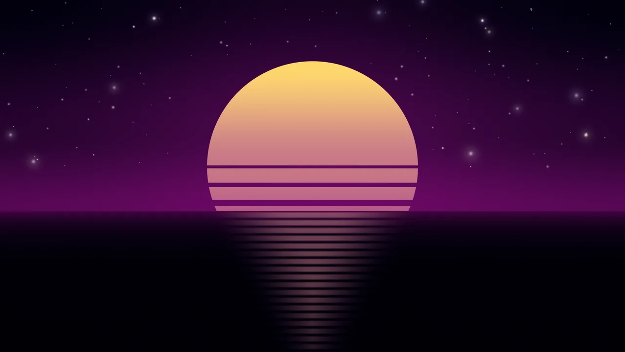 Dark Purple Retro Striped Sun desktop wallpaper in 4K