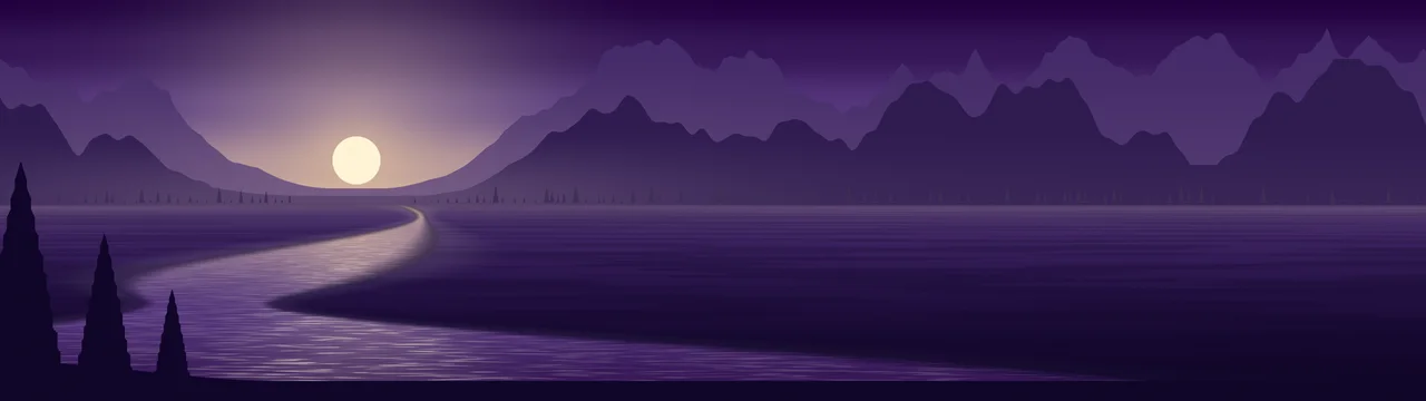 Dark Purple River Valley at Sunset dual monitor wallpaper, 7680 × 2160
