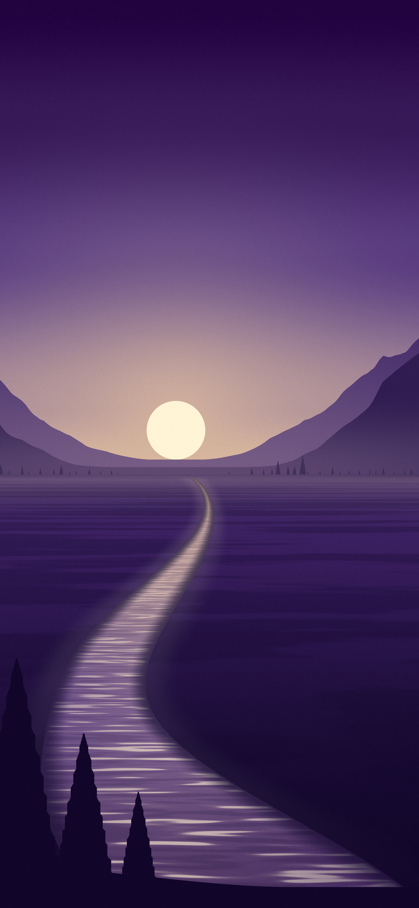 Dark Purple River Valley at Sunset wallpaper for iPhone and Android