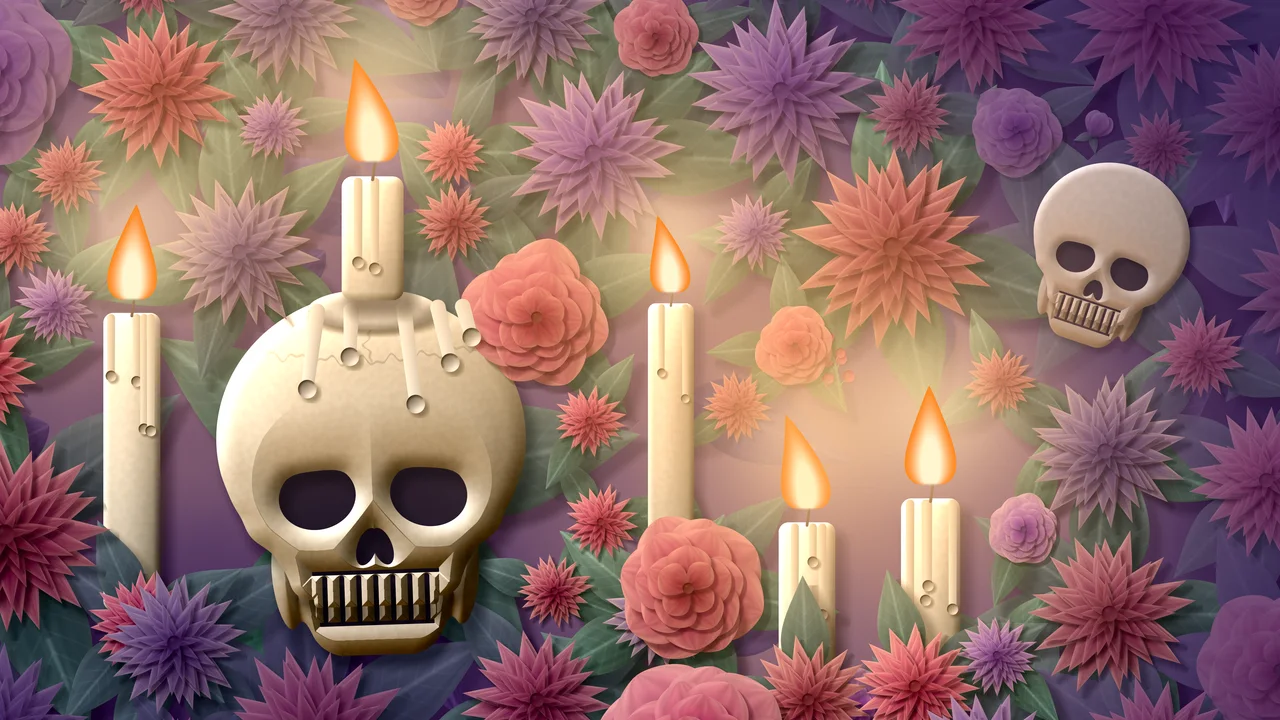 Dark Purple Skull and Candles desktop wallpaper in 4K