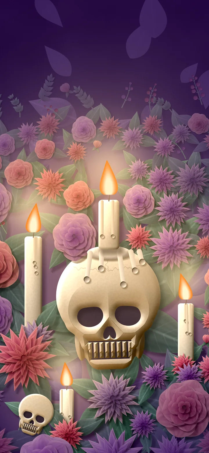 Dark Purple Skull and Candles wallpaper for iPhone and Android