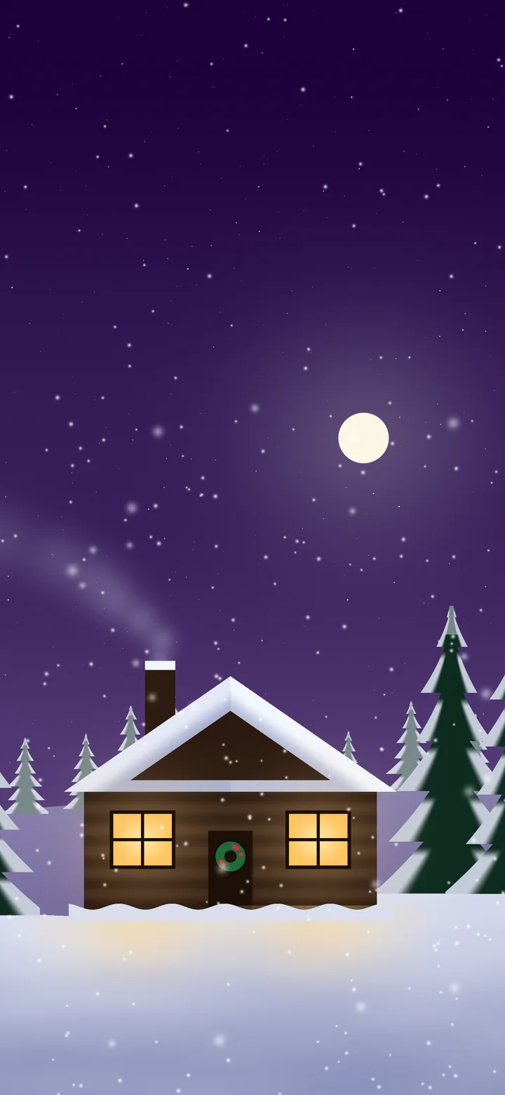 Dark Purple Snowy Christmas Cabin wallpaper for iPhone and Android