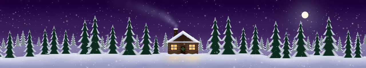 Dark Purple Snowy Christmas Cabin triple monitor wallpaper, 7680 × 1440