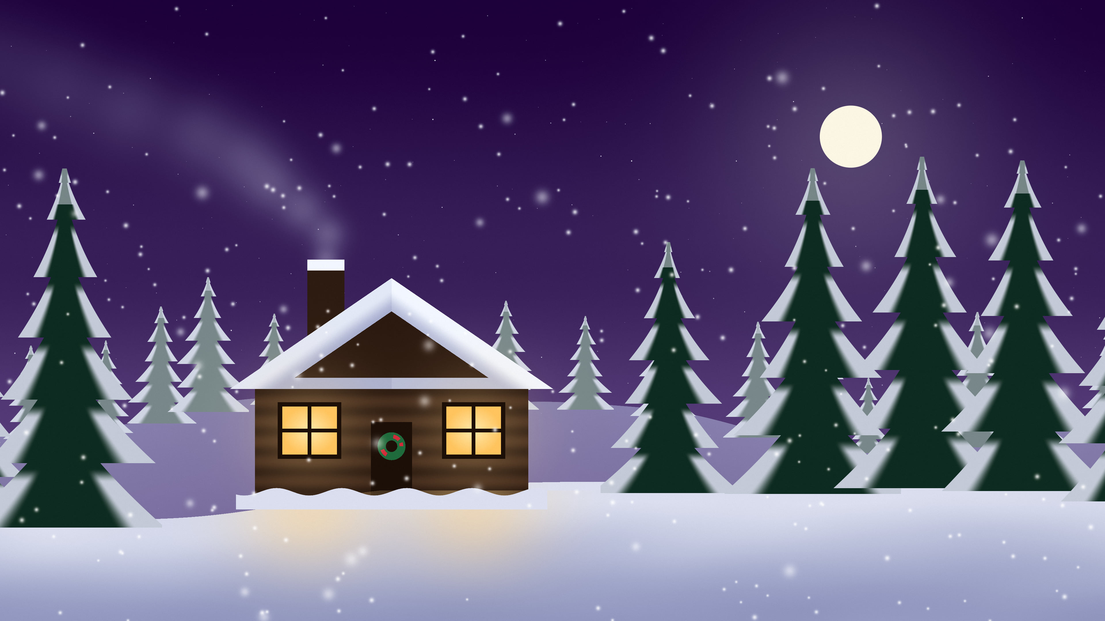 Dark Purple Snowy Christmas Cabin desktop wallpaper in 4K