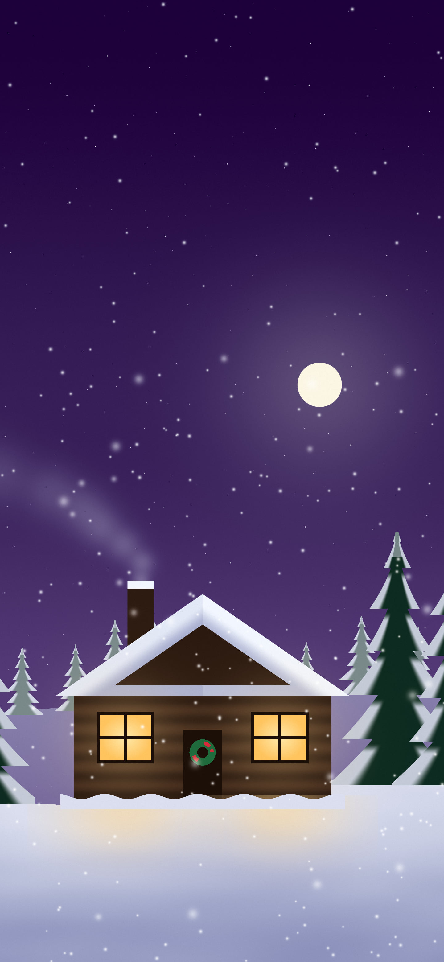 Dark Purple Snowy Christmas Cabin wallpaper for iPhone and Android