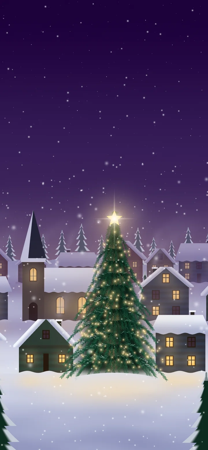 Dark Purple Snowy Christmas Village wallpaper for iPhone and Android