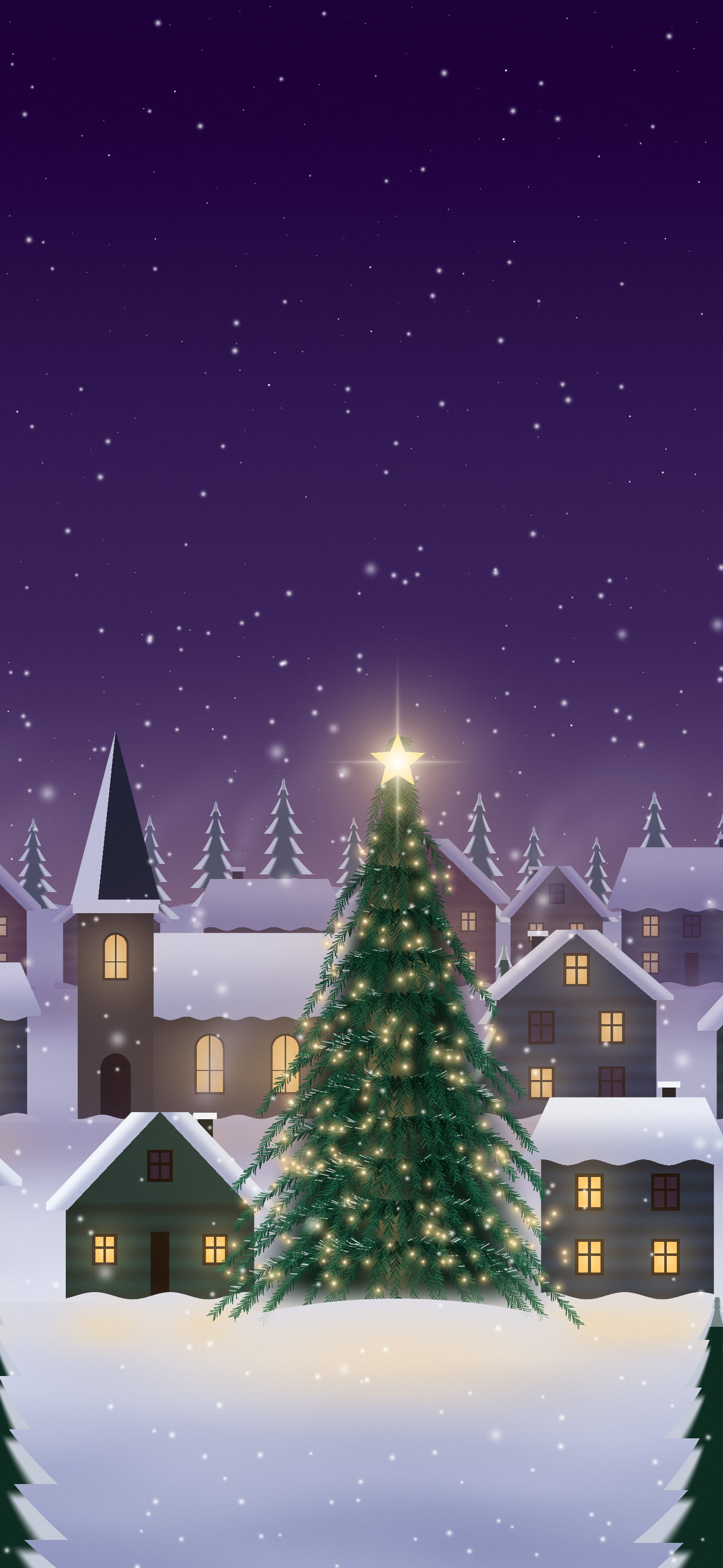 Dark Purple Snowy Christmas Village wallpaper for iPhone and Android