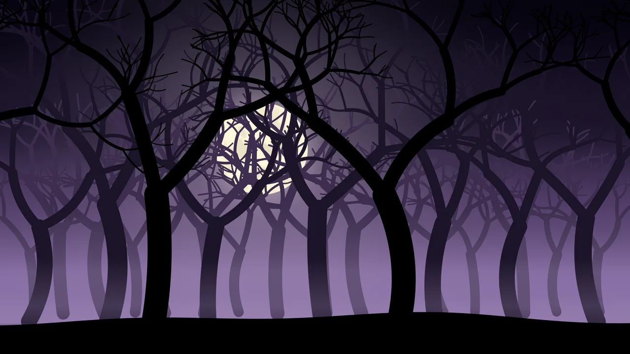 Dark Purple Spooky Forest desktop wallpaper in 4K