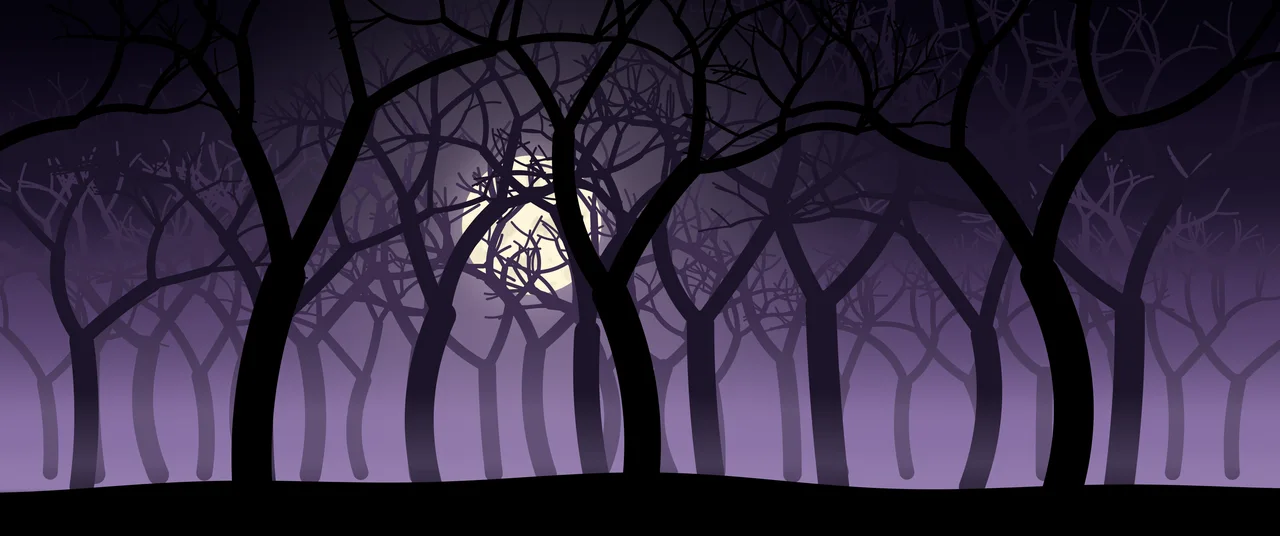 Dark Purple Spooky Forest ultrawide wallpaper, 3440 × 1440