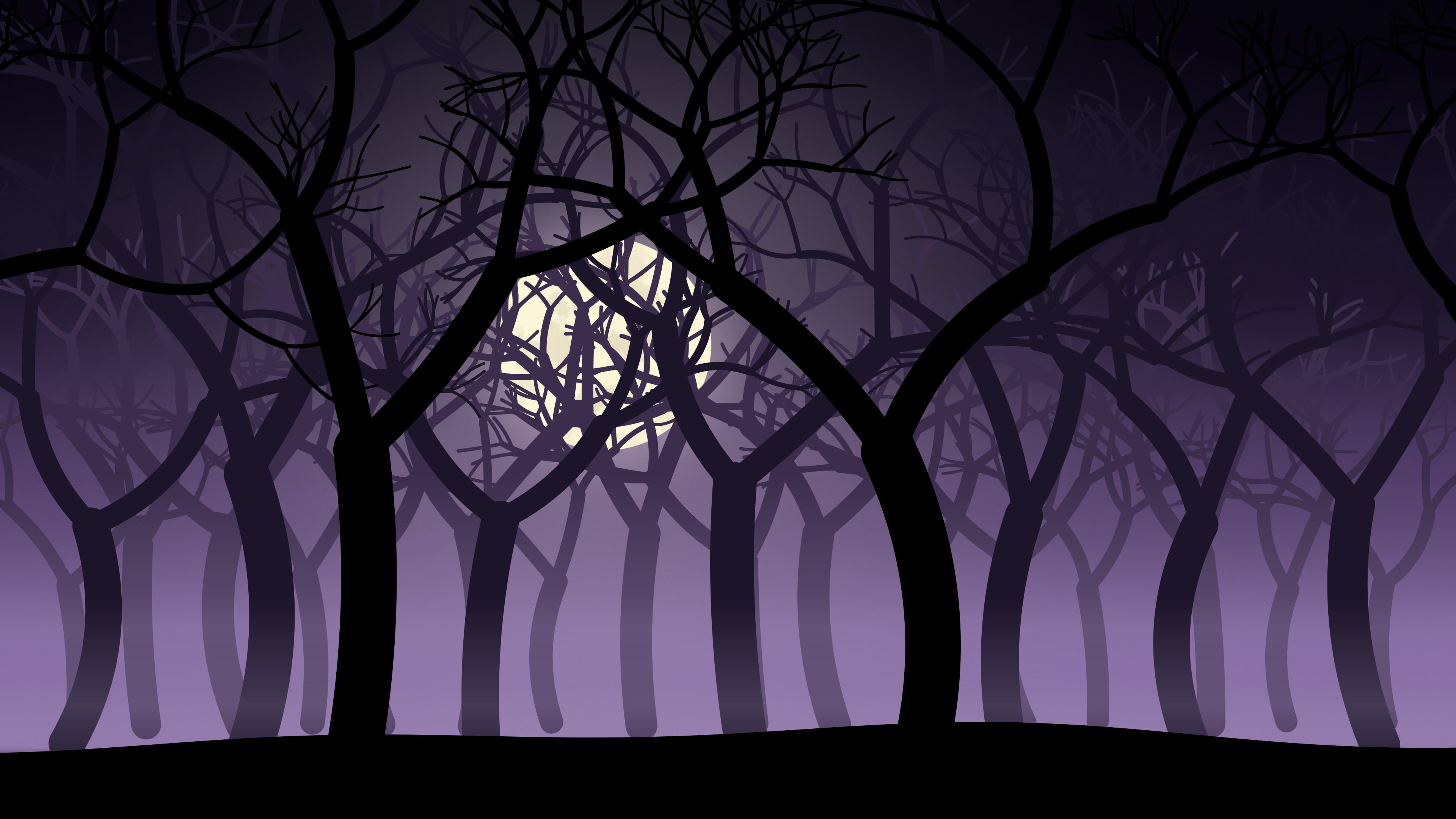 Dark Purple Spooky Forest desktop wallpaper in 4K
