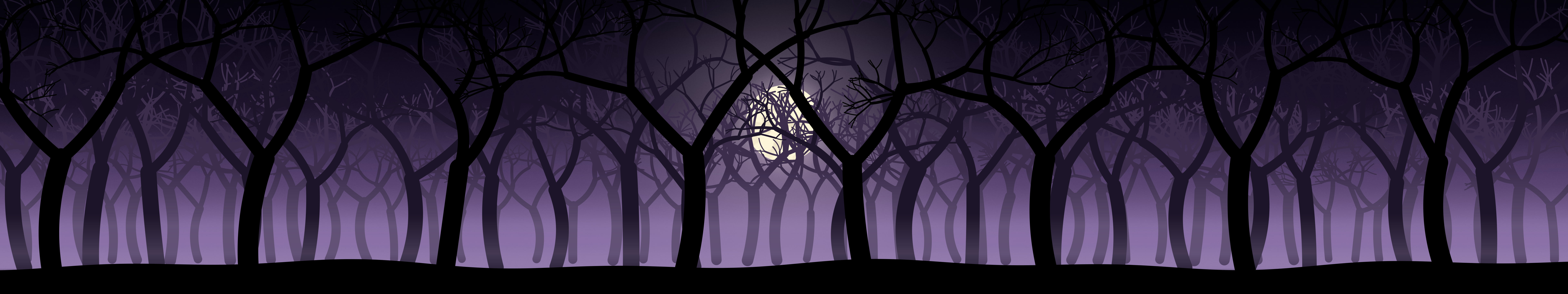 Dark Purple Spooky Forest triple monitor wallpaper, 7680 × 1440