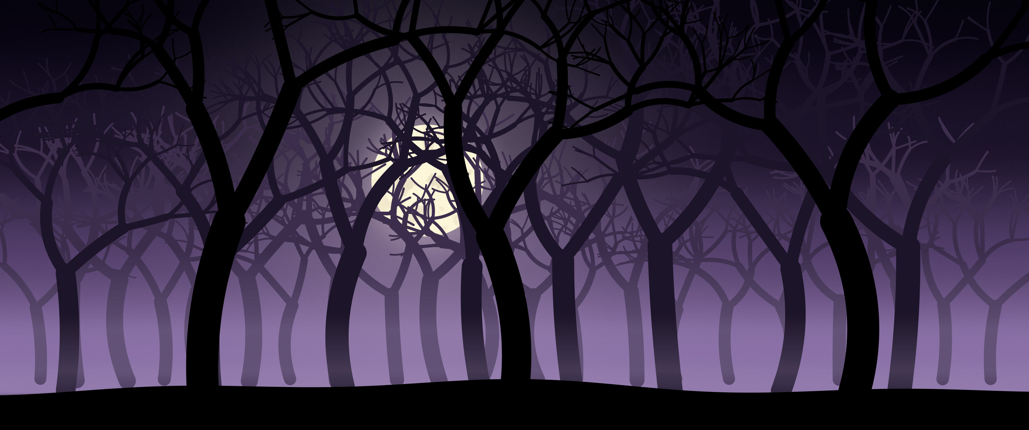 Dark Purple Spooky Forest ultrawide wallpaper, 3440 × 1440