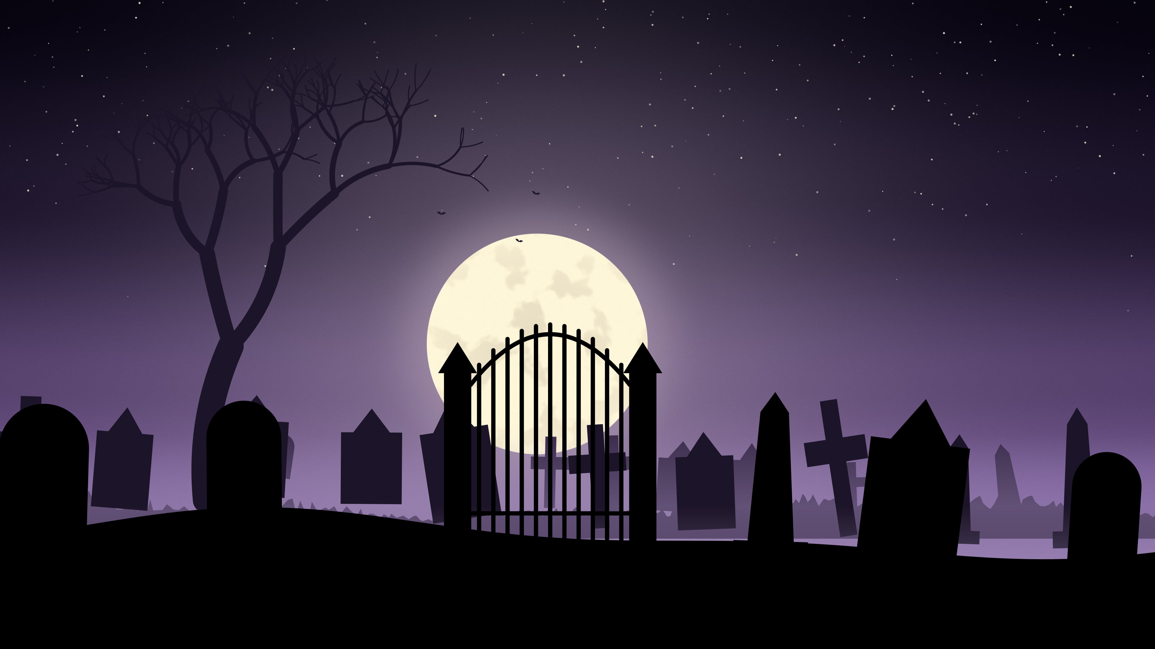 Dark Purple Spooky Graveyard desktop wallpaper in 4K