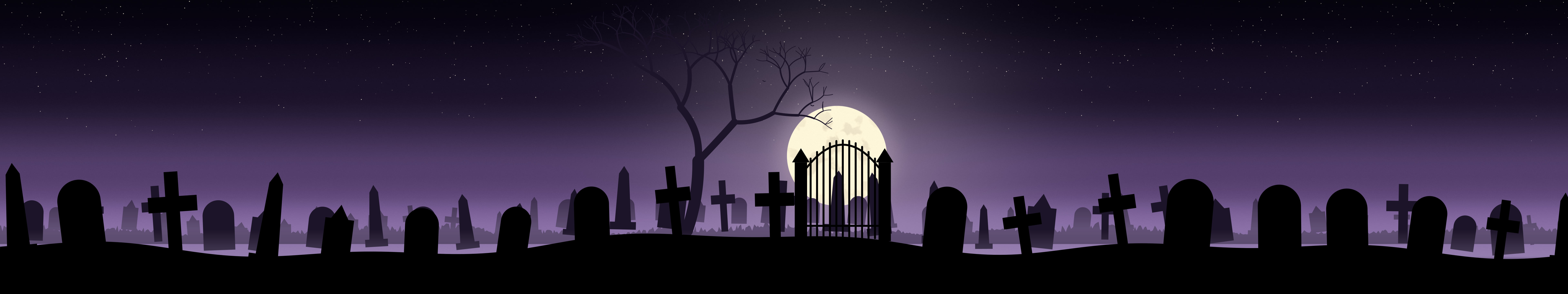 Dark Purple Spooky Graveyard triple monitor wallpaper, 7680 × 1440