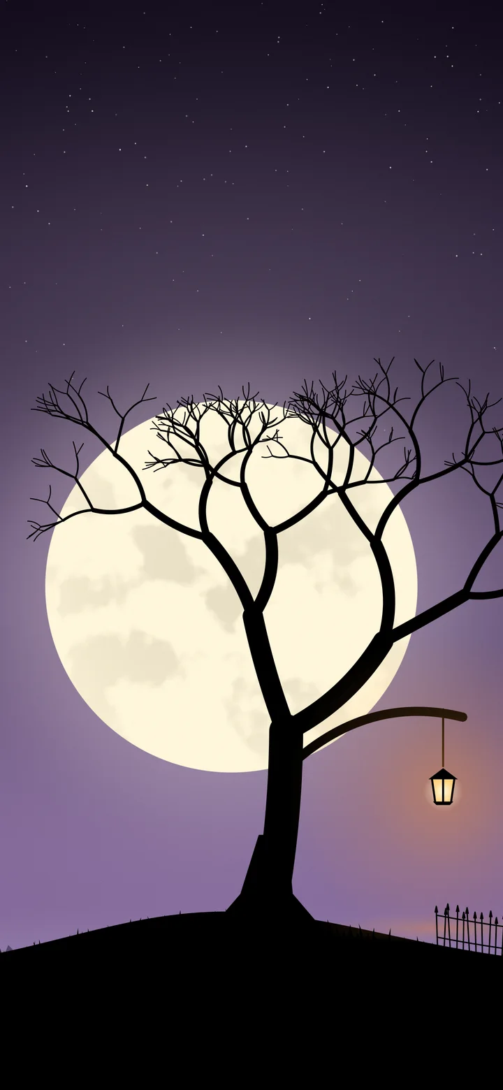Dark Purple Spooky Tree and Moon wallpaper for iPhone and Android