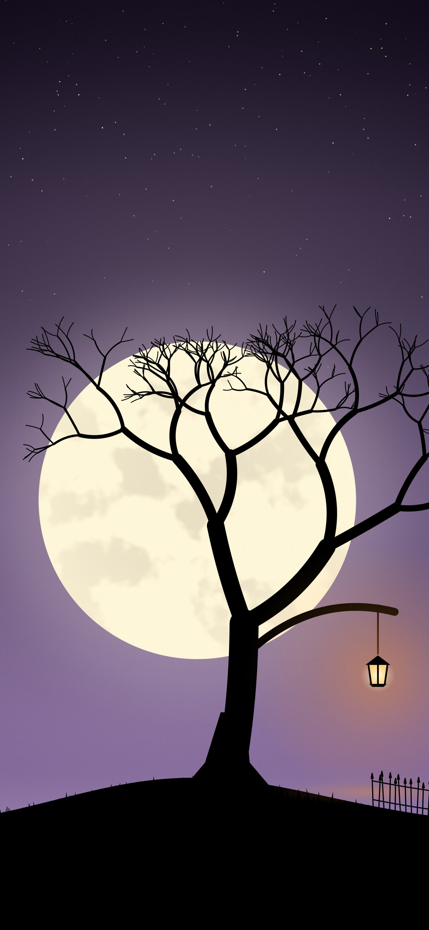 Dark Purple Spooky Tree and Moon wallpaper for iPhone and Android