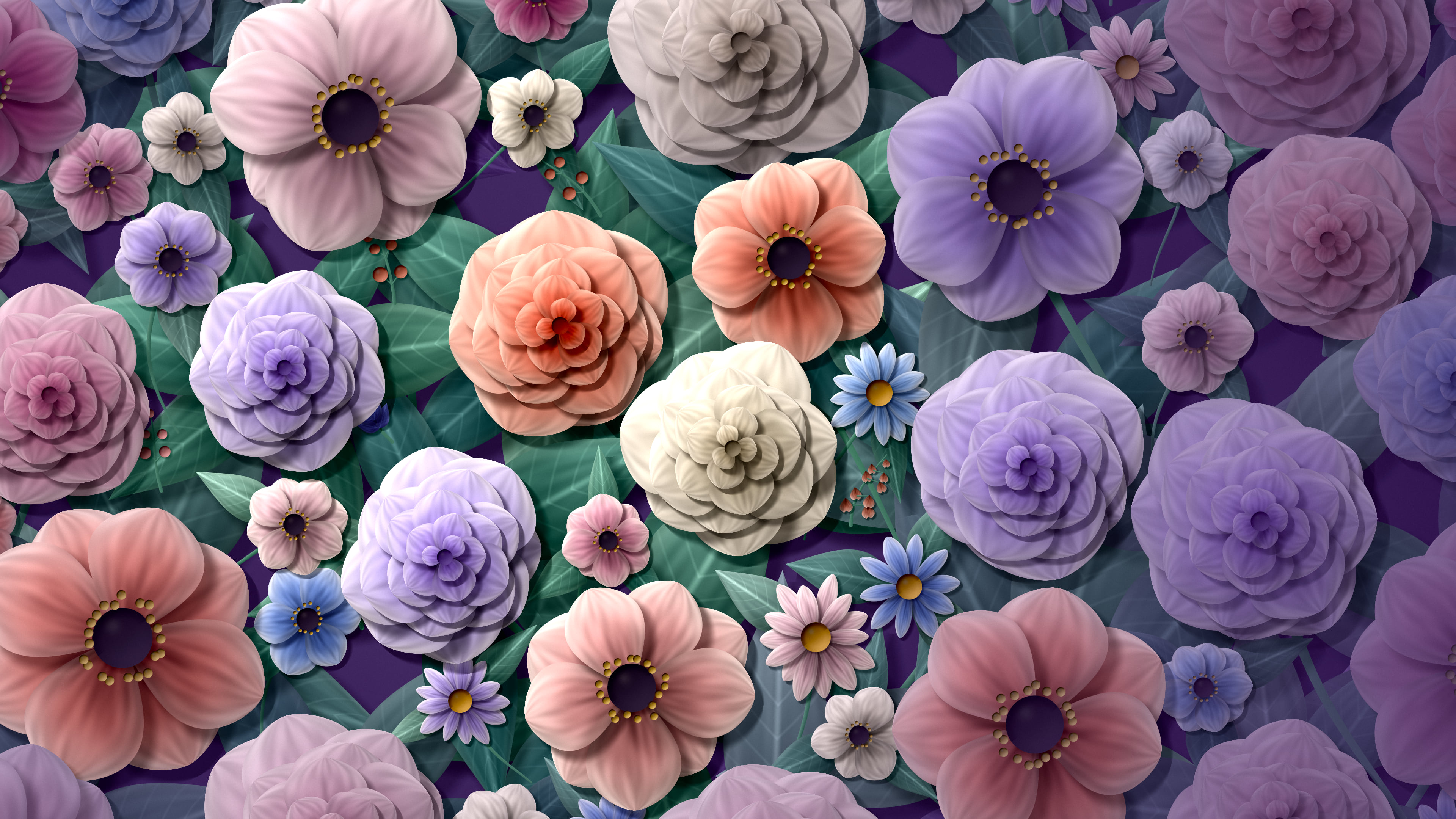 Dark Purple Vintage Floral Pattern desktop wallpaper in 4K