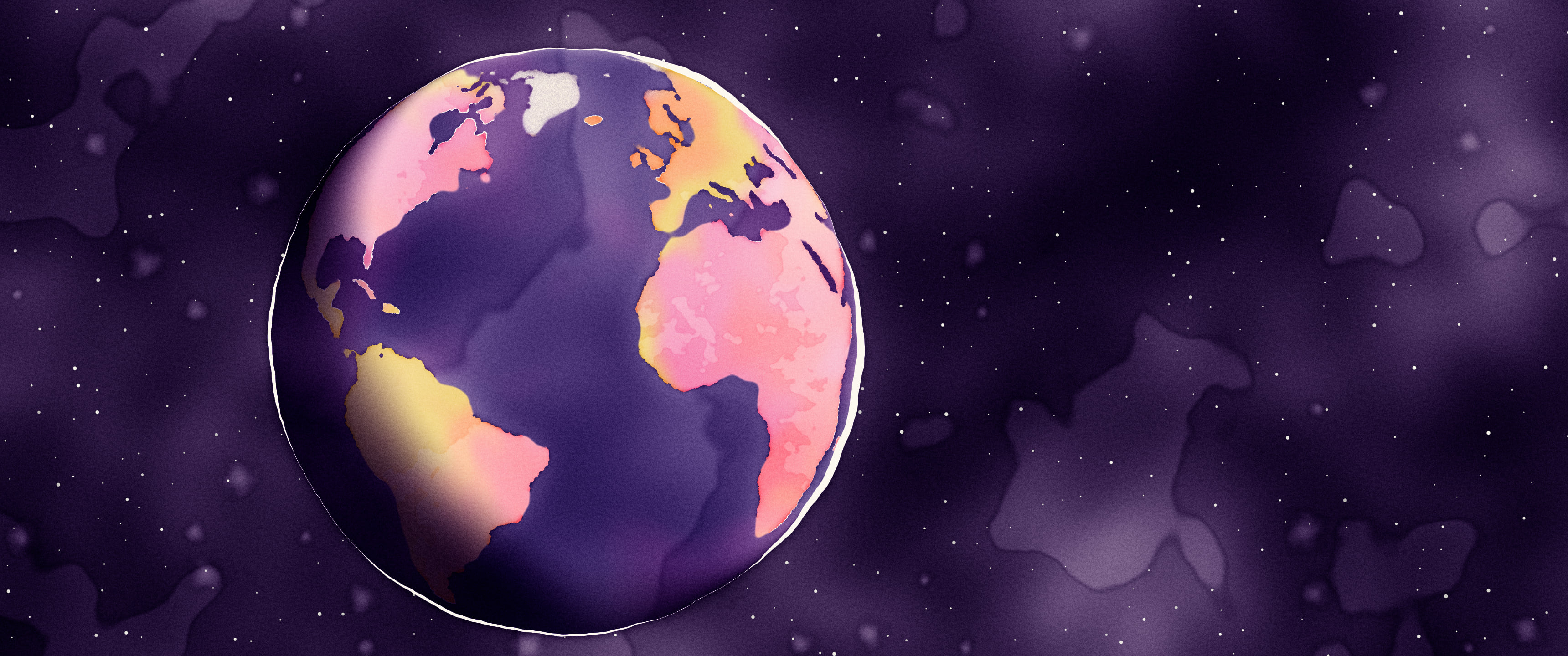 Dark Purple Watercolor Globe ultrawide wallpaper, 3440 × 1440