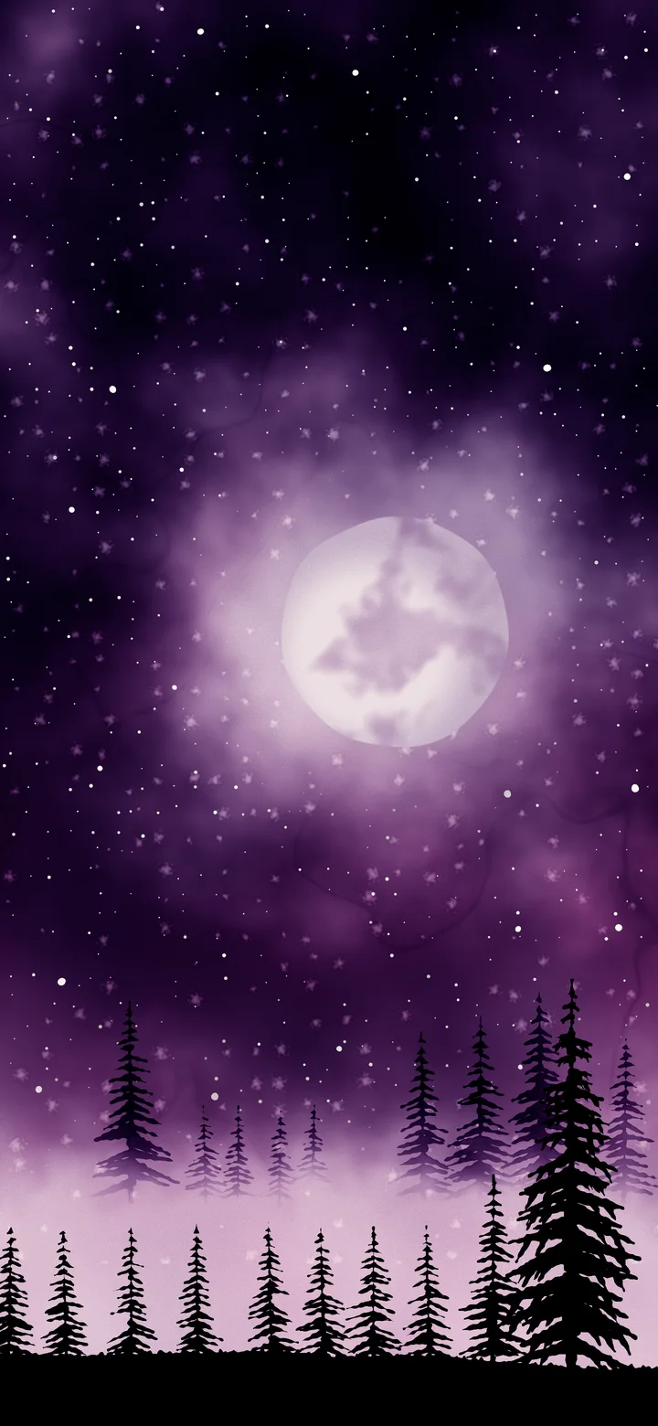 Dark Purple Watercolor Moon and Pine Trees wallpaper for iPhone and Android