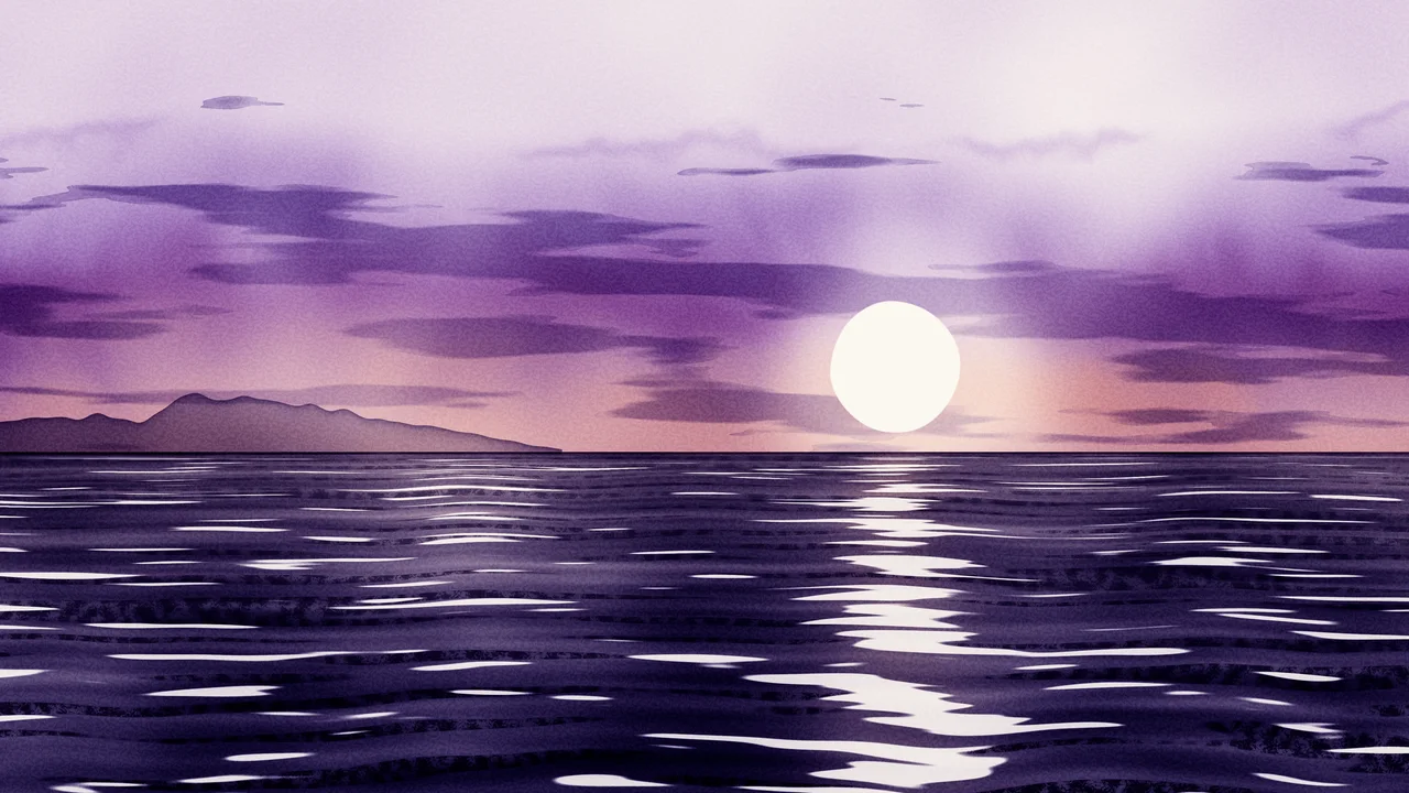 Dark Purple Watercolor Ocean Sunset desktop wallpaper in 4K