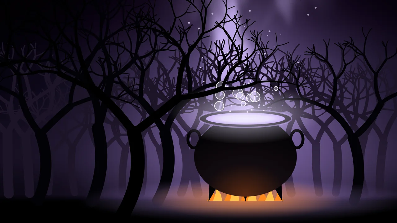 Dark Purple Witch Cauldron desktop wallpaper in 4K