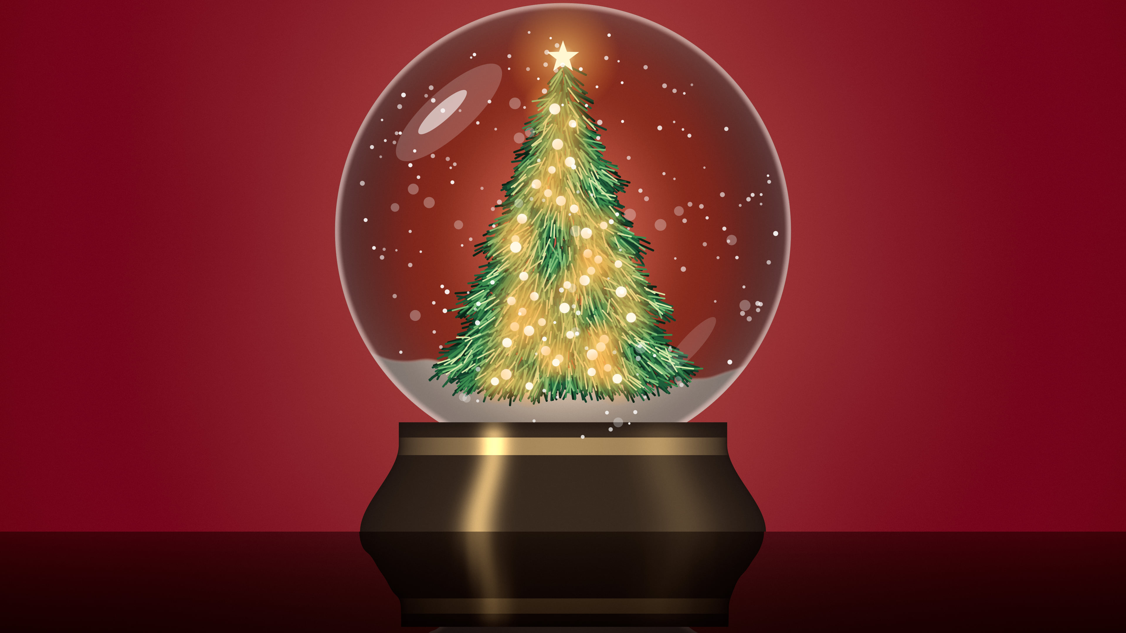 Dark Red Christmas Snow Globe desktop wallpaper in 4K