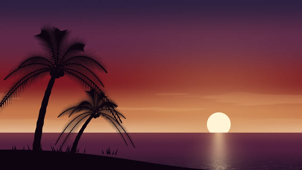 Dark Red Palm Tree Sunset desktop wallpaper in 4K