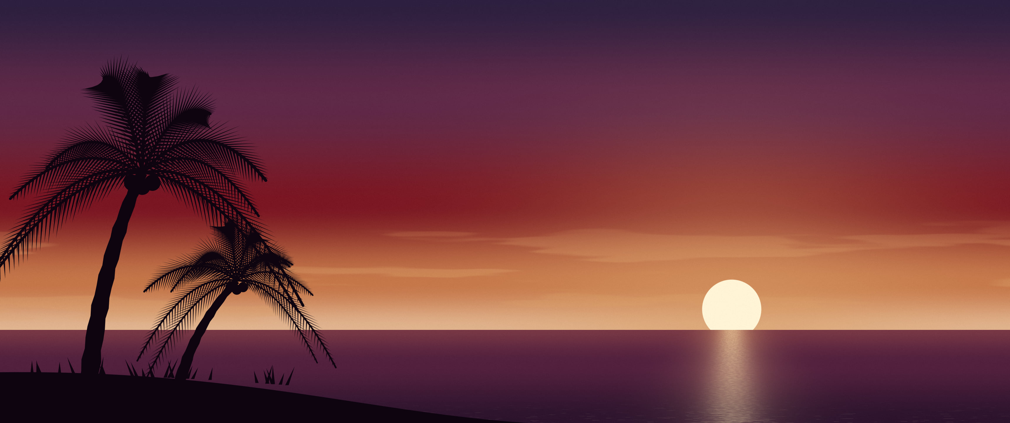 Dark Red Palm Tree Sunset ultrawide wallpaper, 3440 × 1440