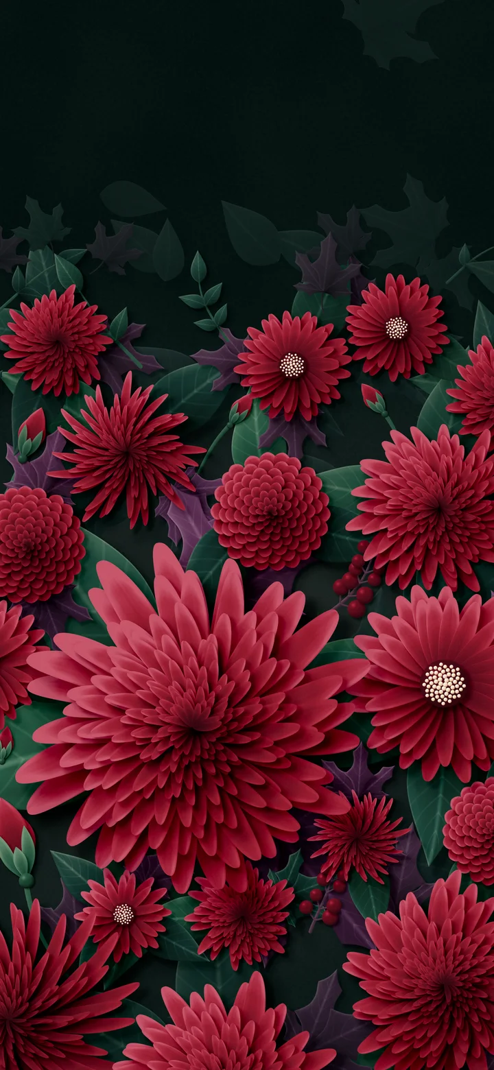 Dark Red Paper Chrysanthemums wallpaper for iPhone and Android