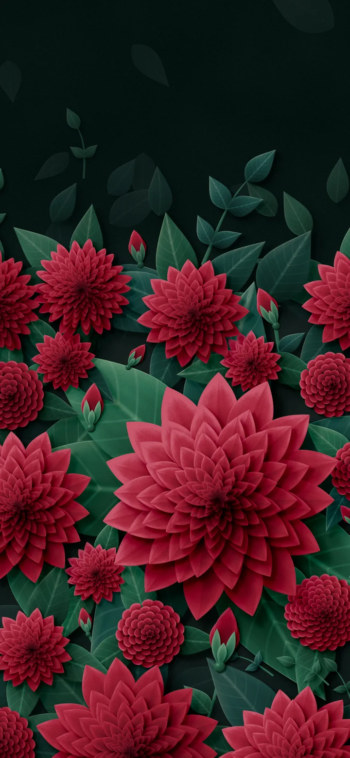 Dark Red Paper Dahlias wallpaper for iPhone and Android