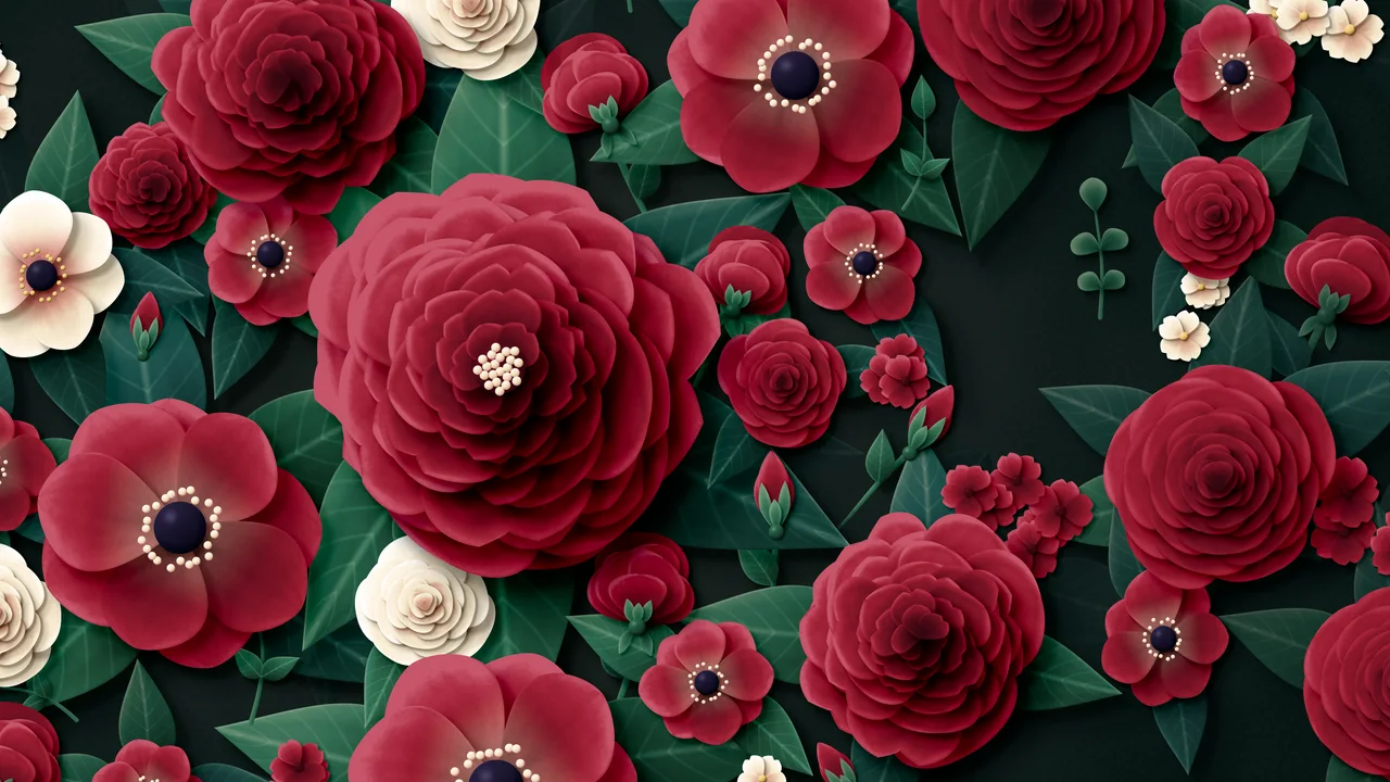Dark Red Paper Flower Garden desktop wallpaper in 4K