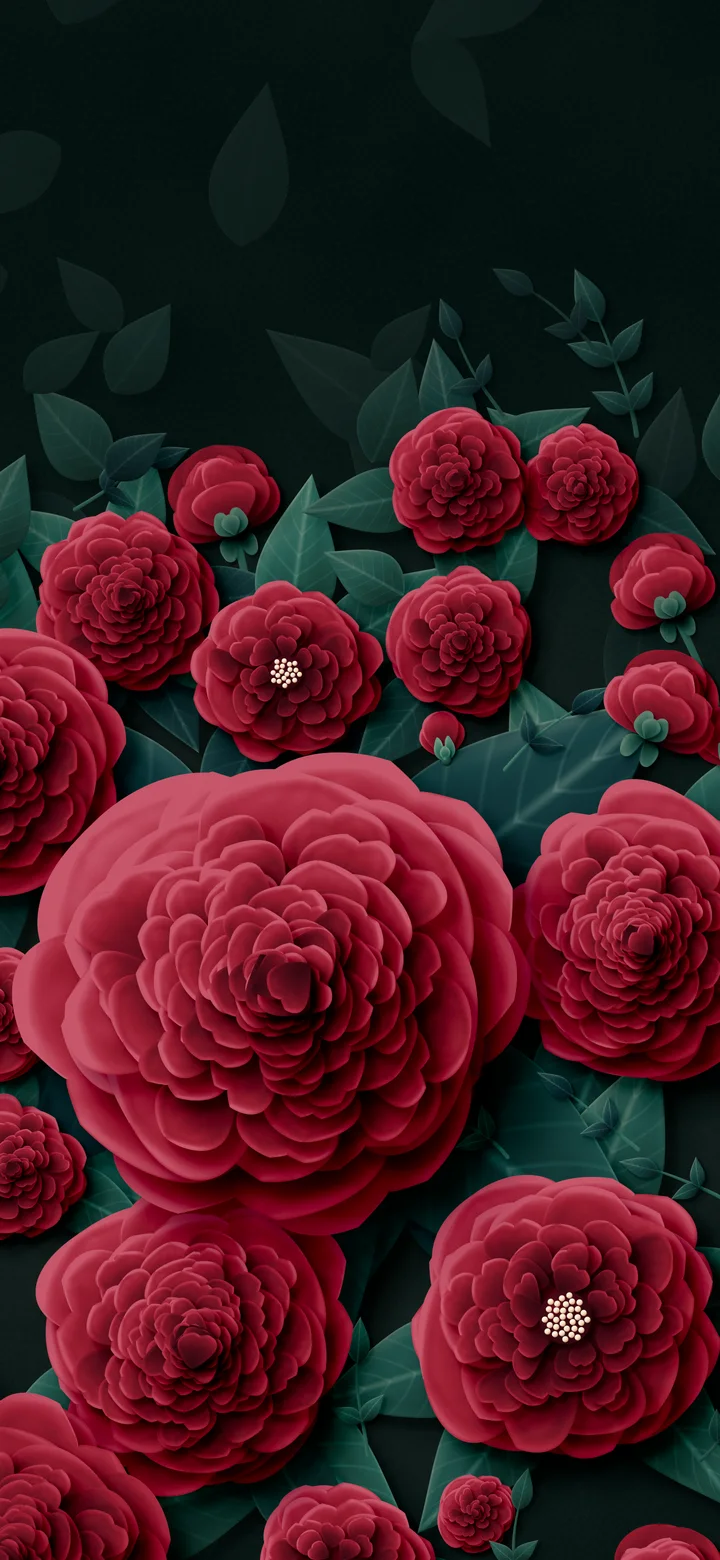 Dark Red Paper Peonies wallpaper for iPhone and Android