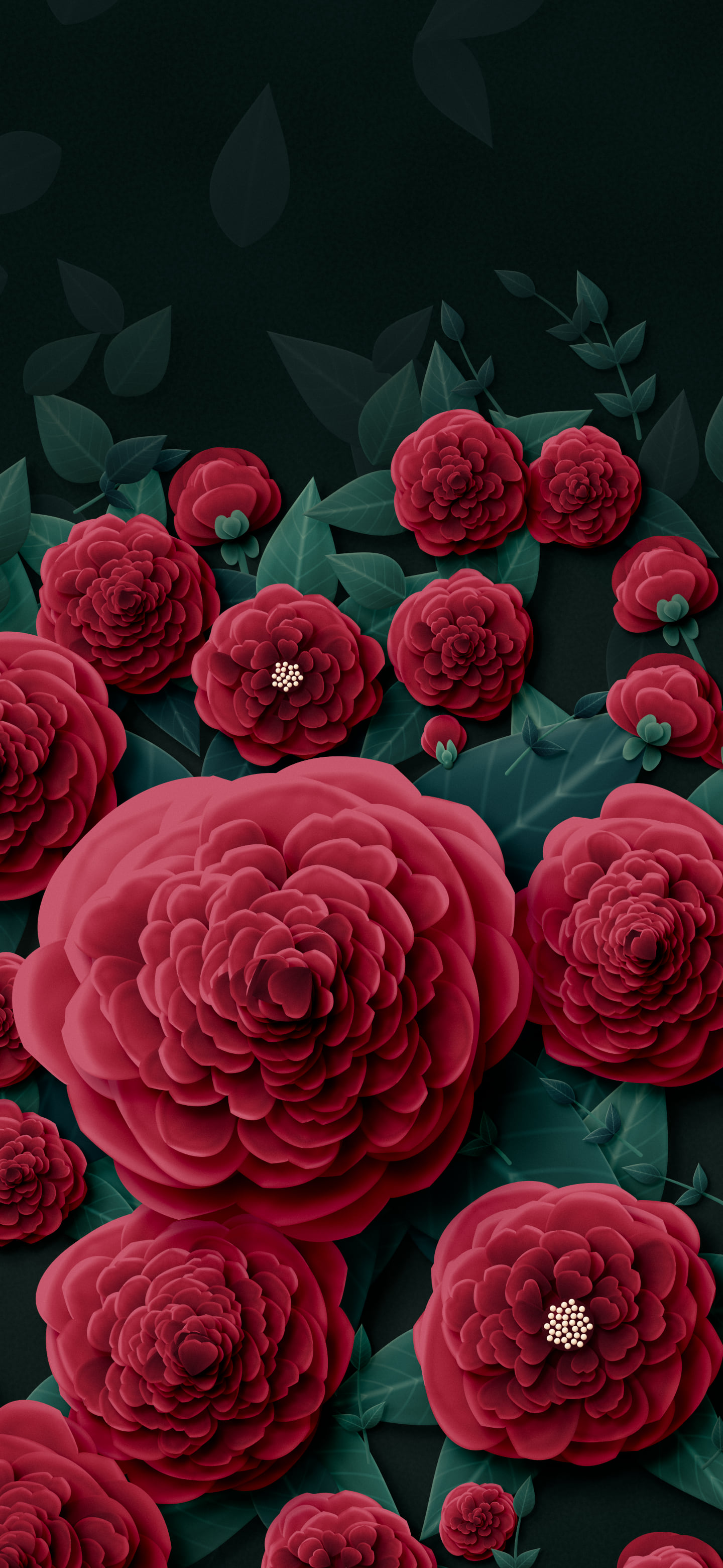 Dark Red Paper Peonies wallpaper for iPhone and Android