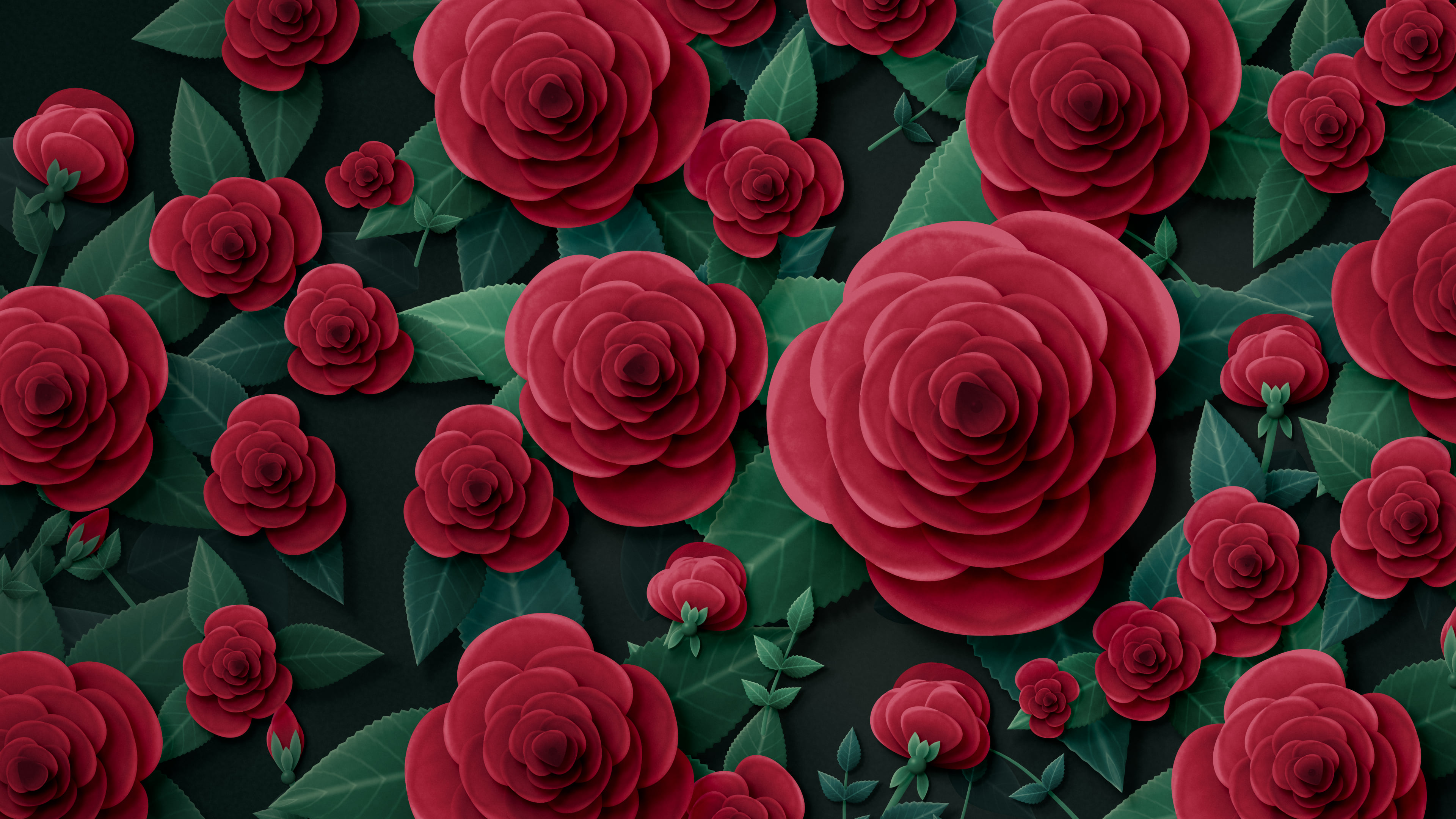 Dark Red Paper Roses desktop wallpaper in 4K
