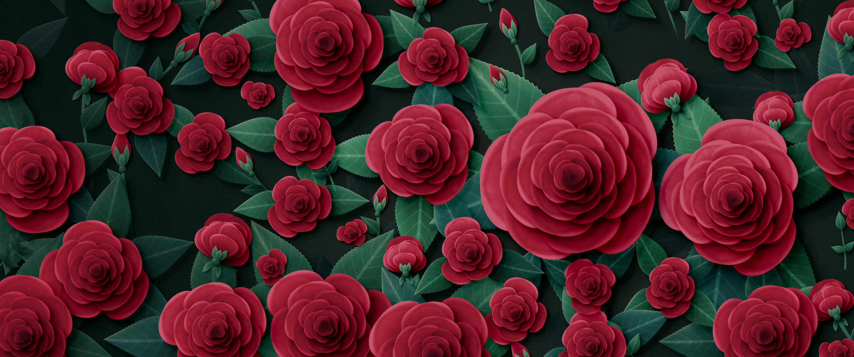 Dark Red Paper Roses ultrawide wallpaper, 3440 × 1440