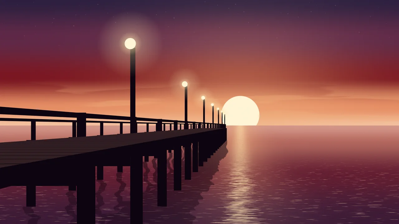 Dark Red Pier Sunset desktop wallpaper in 4K