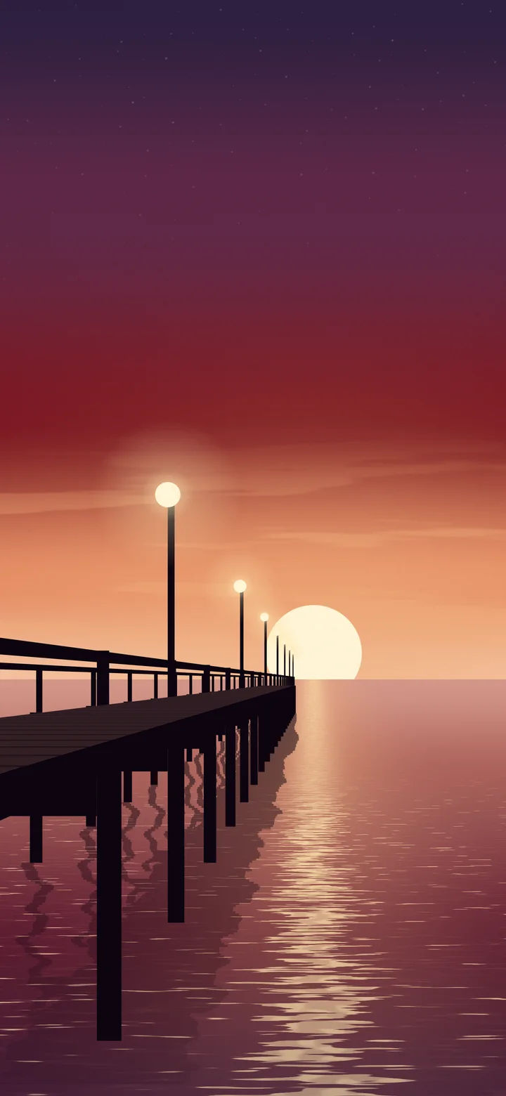 Dark Red Pier Sunset wallpaper for iPhone and Android