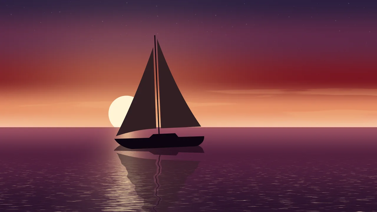 Dark Red Sailboat Sunset desktop wallpaper in 4K