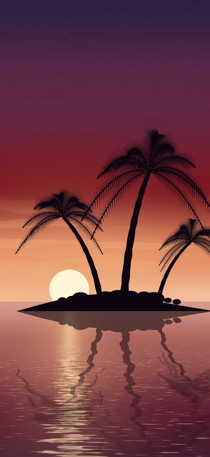 Dark Red Tropical Island Sunset wallpaper for iPhone and Android