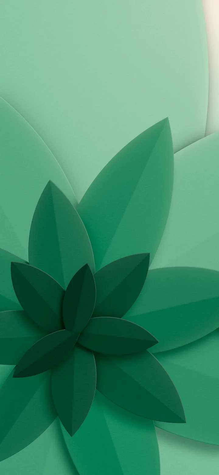 Emerald 3D Paper Cut Abstract Petals wallpaper for iPhone and Android