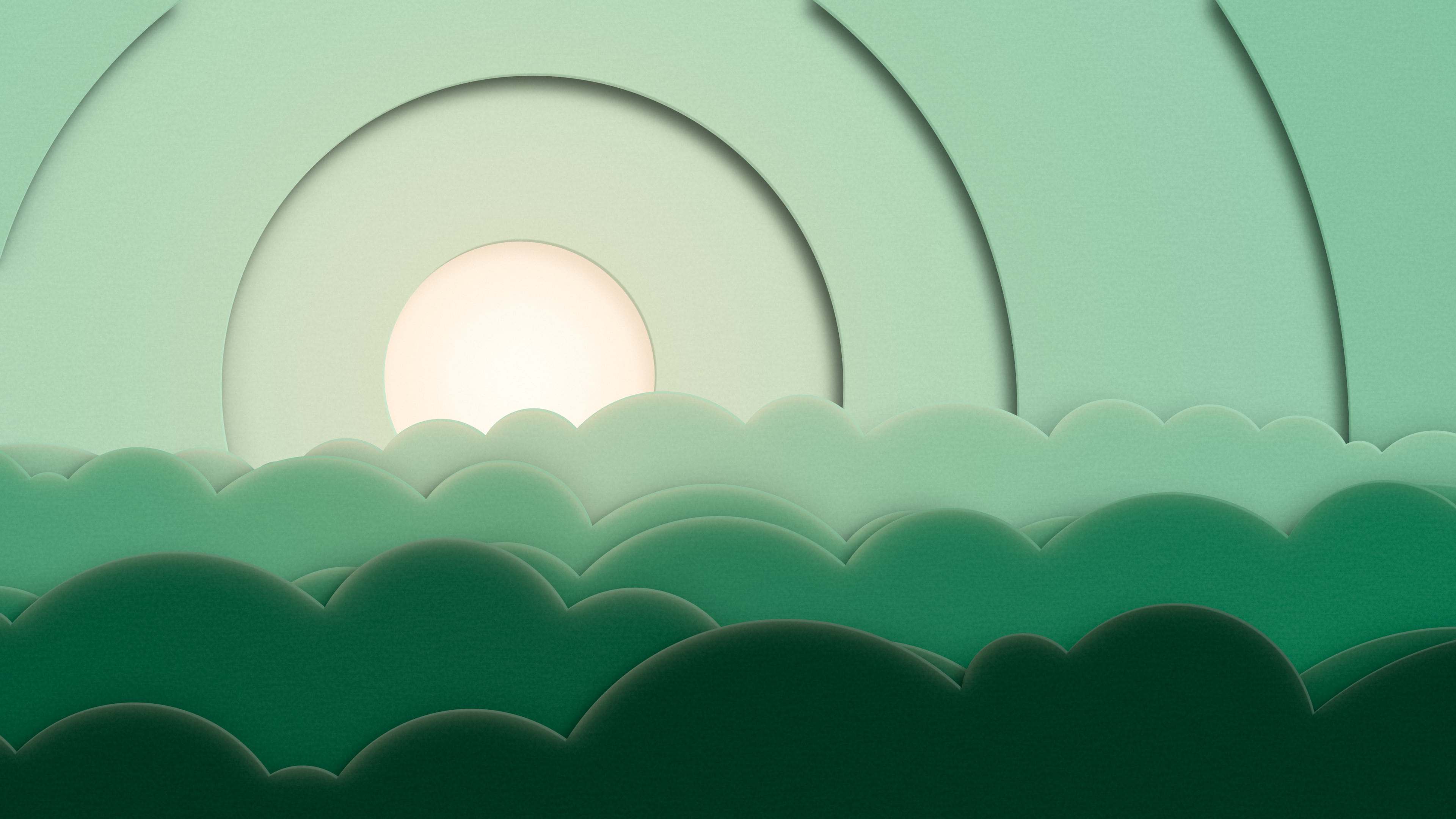 Emerald 3D Paper Cut Clouds desktop wallpaper in 4K